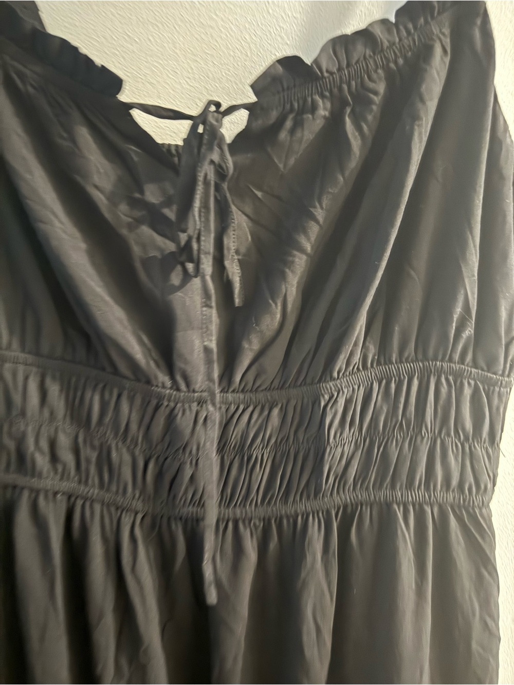 Women's Black Smocked Maxi Dress with Ruffle Hem - Picture 3 of 7